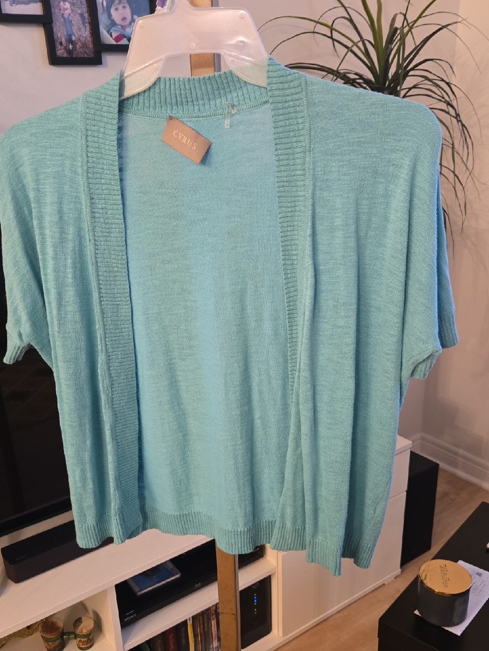 Cyrus open cardigan,  short sleeve l, Tiffany blue